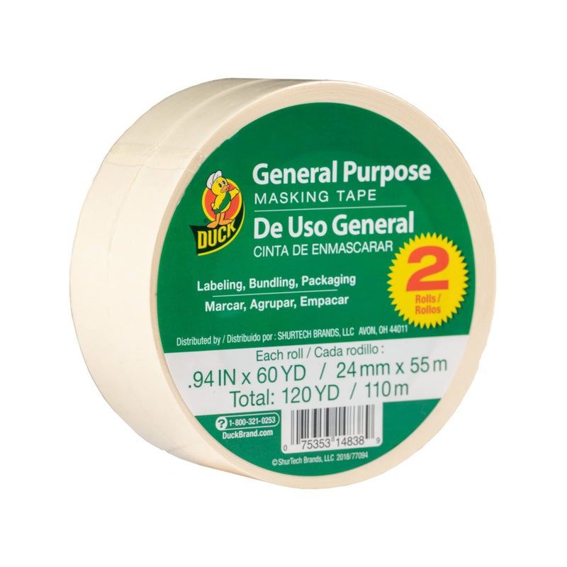 Duck Brand General Purpose Masking Tape - Beige, 0.94 in. x 60 yd., 2-Pack (241577) - Image 1